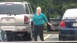 granny in parking lot tube